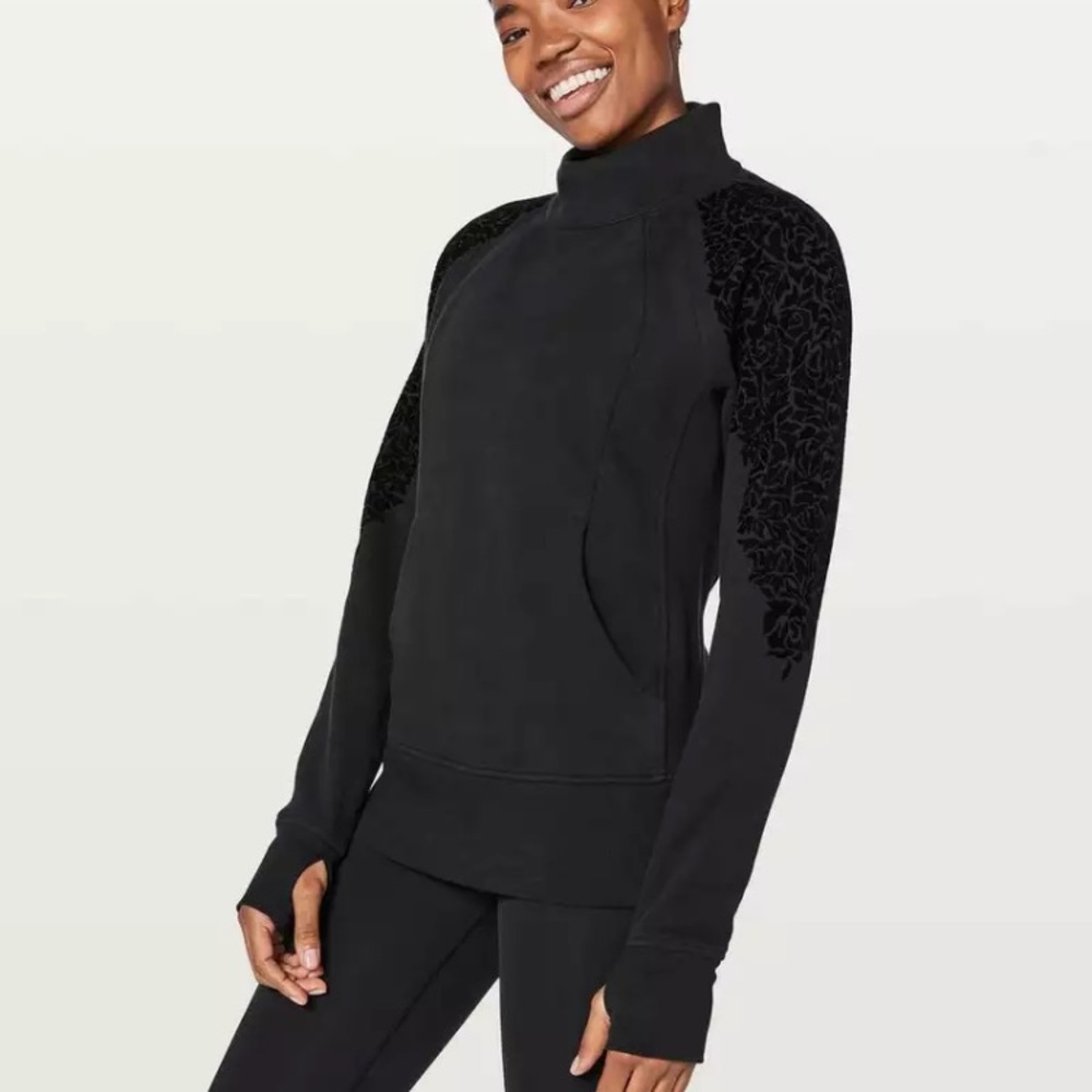 LULULEMON Scuba Floral Flock Pullover Half Zip *Special Edition Black 6 Like New